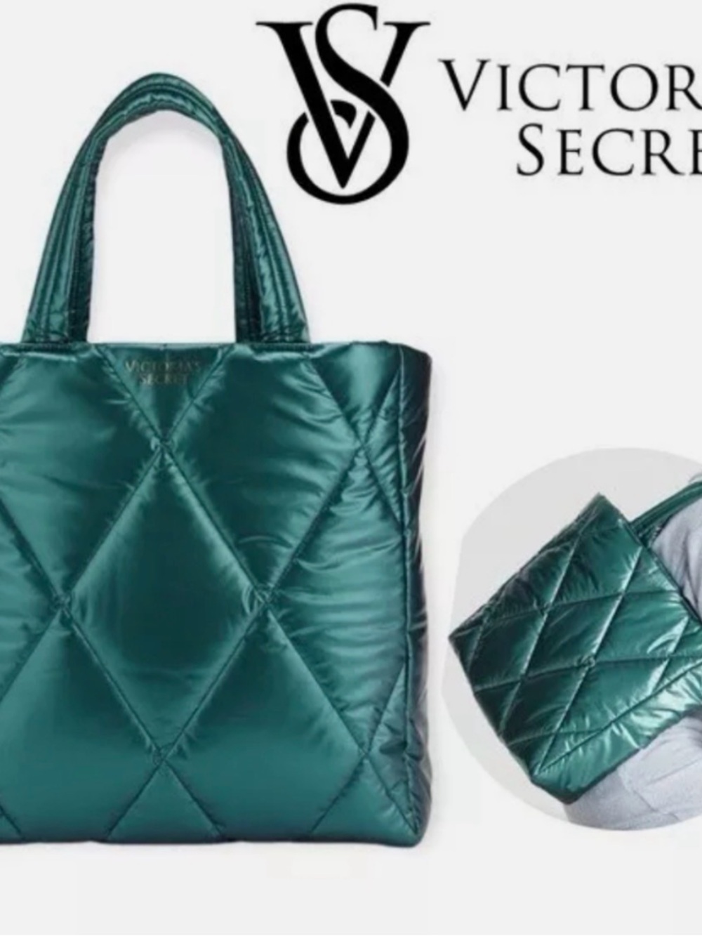 Victoria Secret Quilted Puffer
Tote in Metallic Green - Picture 6 of 6